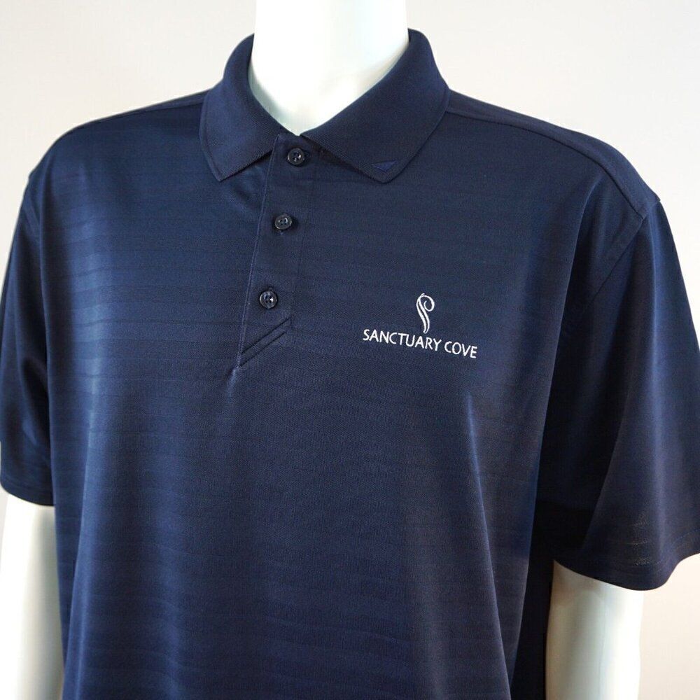 AHEAD eXtreme Mens Size L Acare Golf Polo Shirt Sanctuary Cove Navy Blue